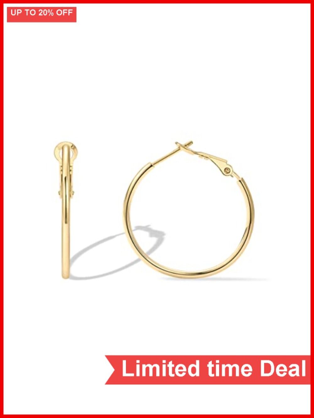 14K Gold Plated Hoop Earrings 30mm Paddle-Back Hypoallergenic Women's Jewelry